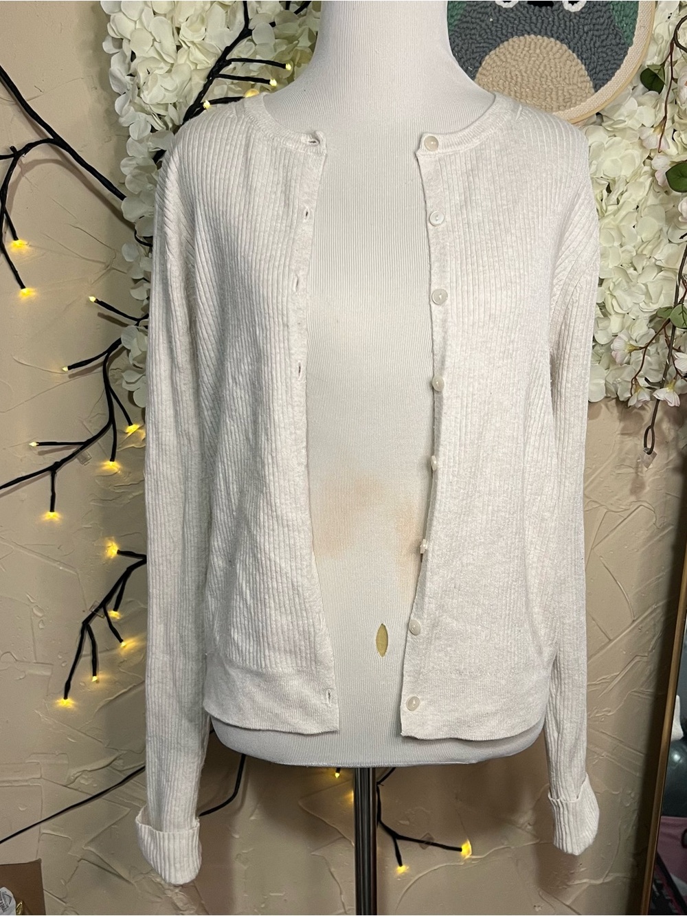 a new day Cream Ribbed Button-Up Cardigan